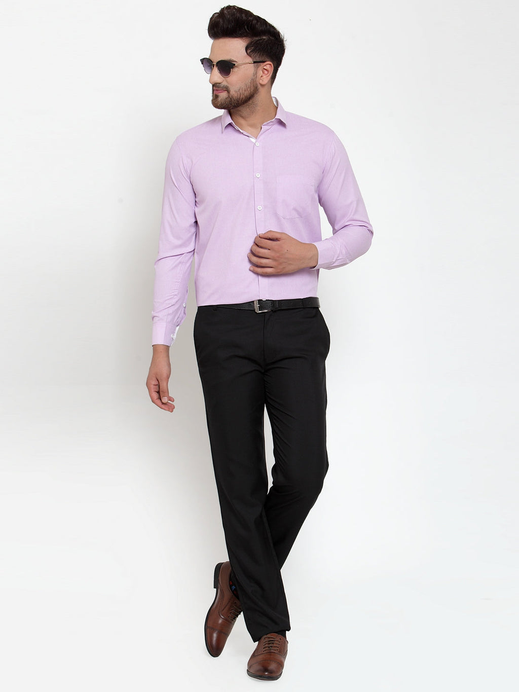 Jainish Light-Purple Formal Shirt with white detailing ( SF 419Light-Purple ) | Grocsy