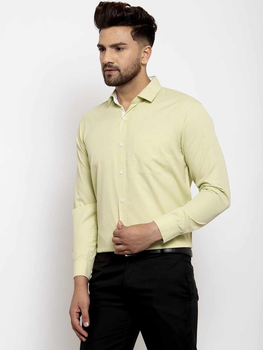 Jainish Lime Green Formal Shirt with white detailing ( SF 419Lime-Green ) | Grocsy