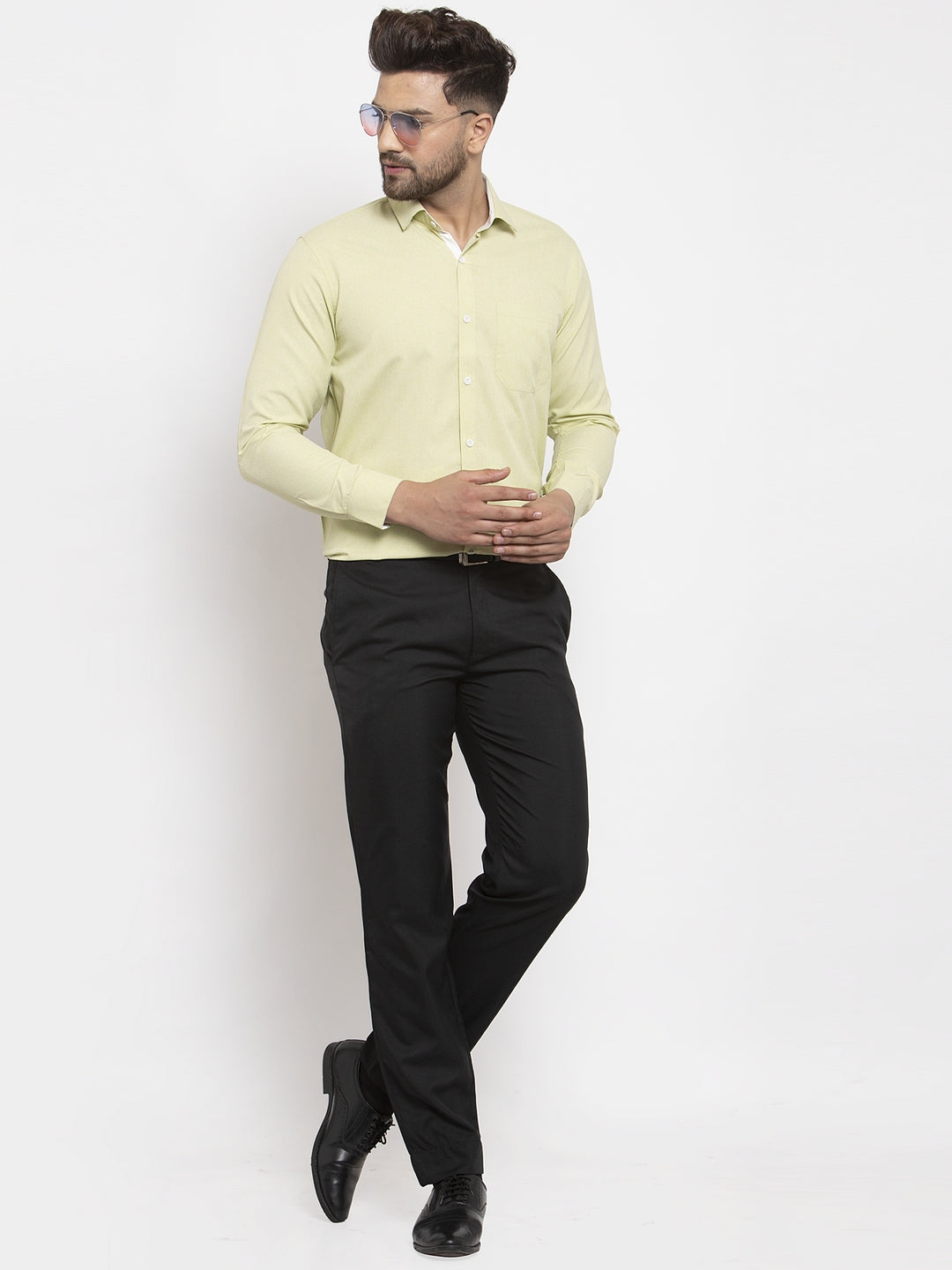 Jainish Lime Green Formal Shirt with white detailing ( SF 419Lime-Green ) | Grocsy