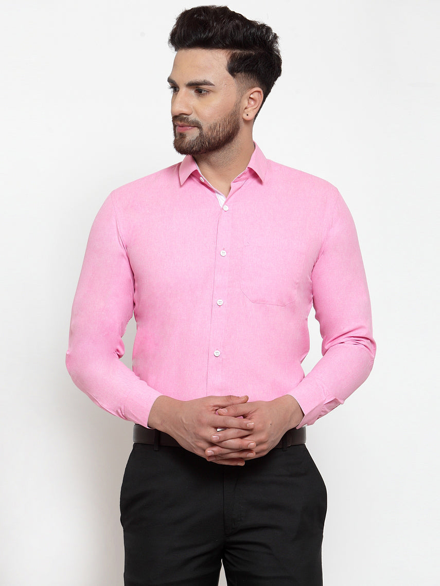 Jainish Pink Formal Shirt with white detailing ( SF 419Pink ) | Grocsy
