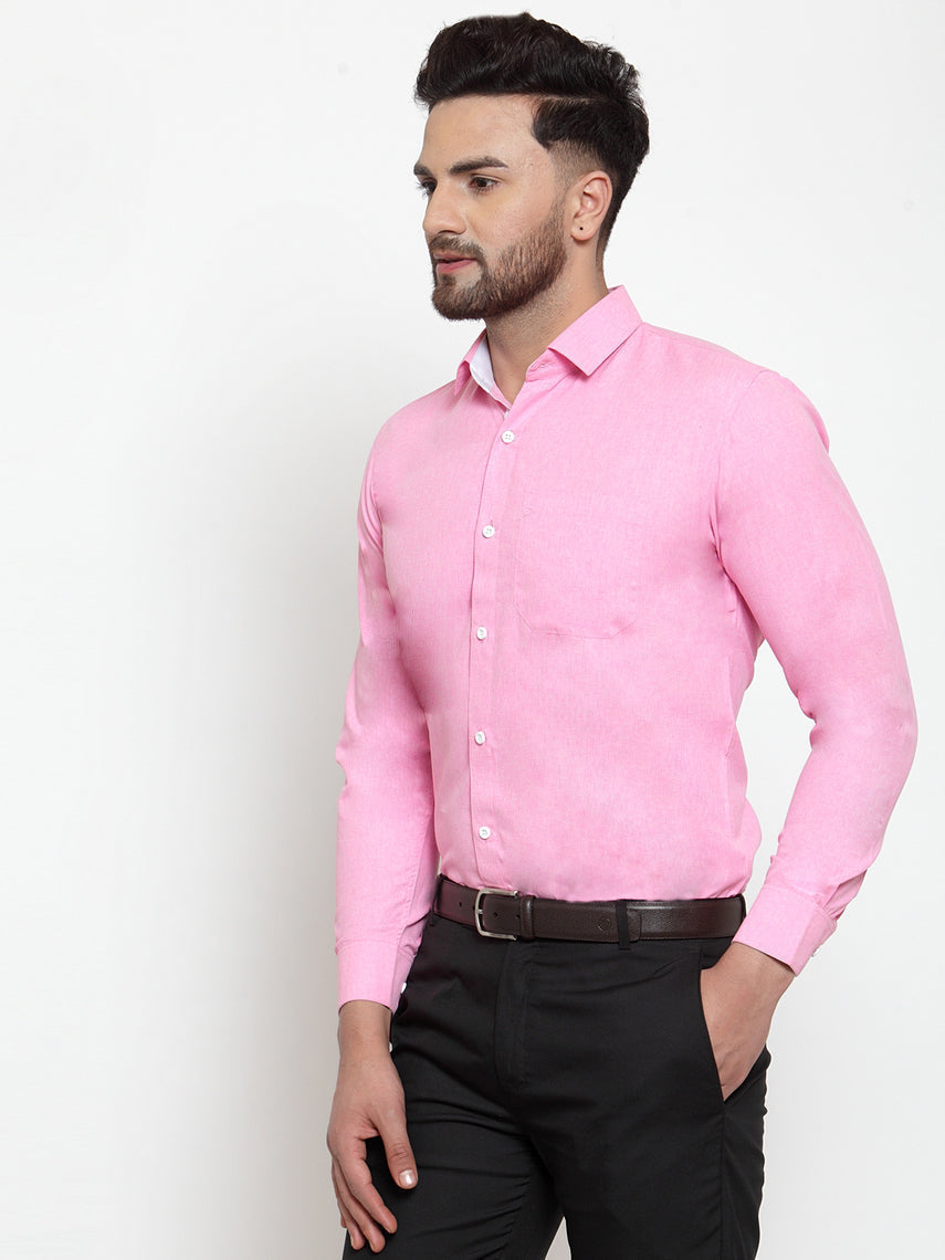 Jainish Pink Formal Shirt with white detailing ( SF 419Pink ) | Grocsy