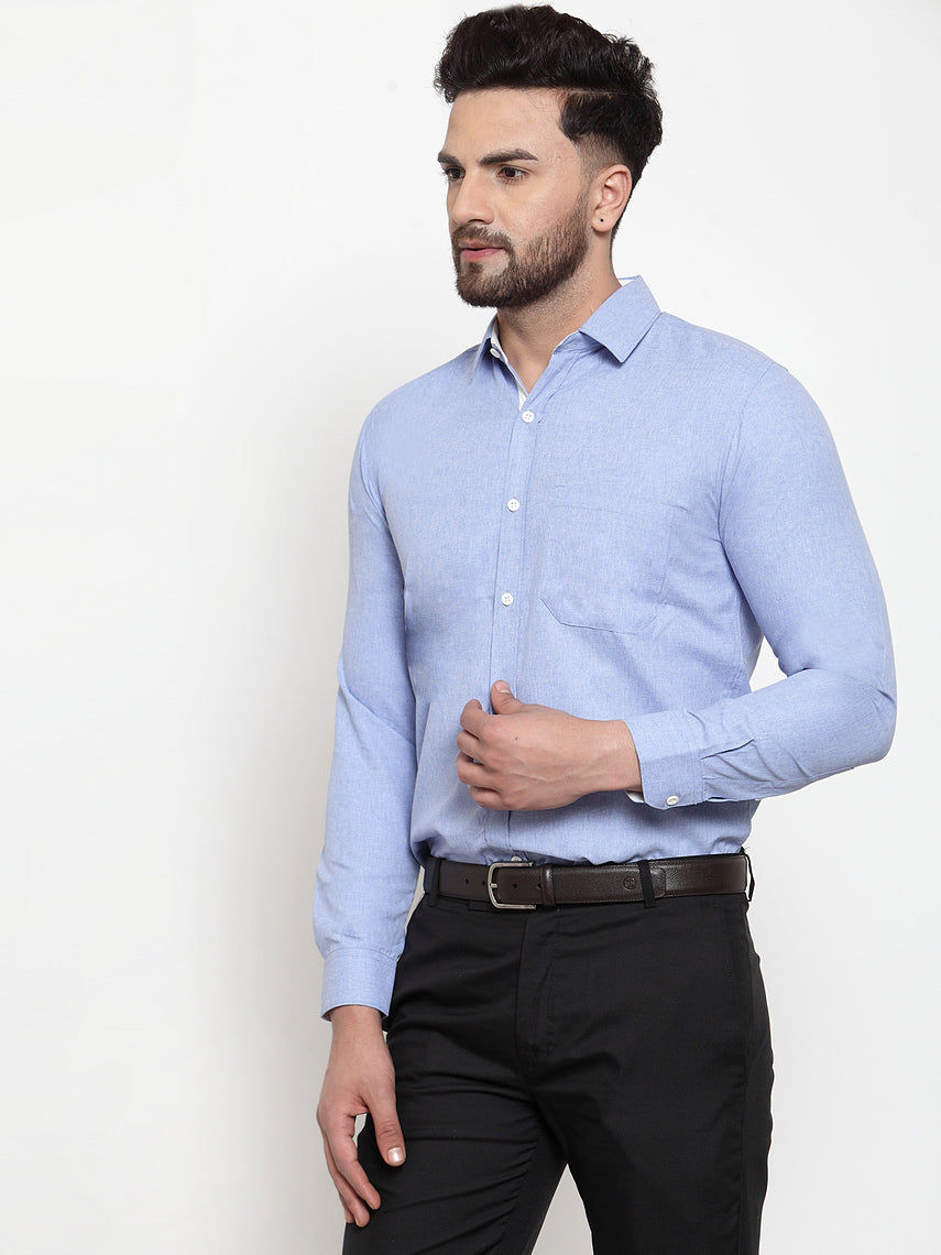 Jainish Sky Blue Formal Shirt with white detailing ( SF 419Sky ) | Grocsy