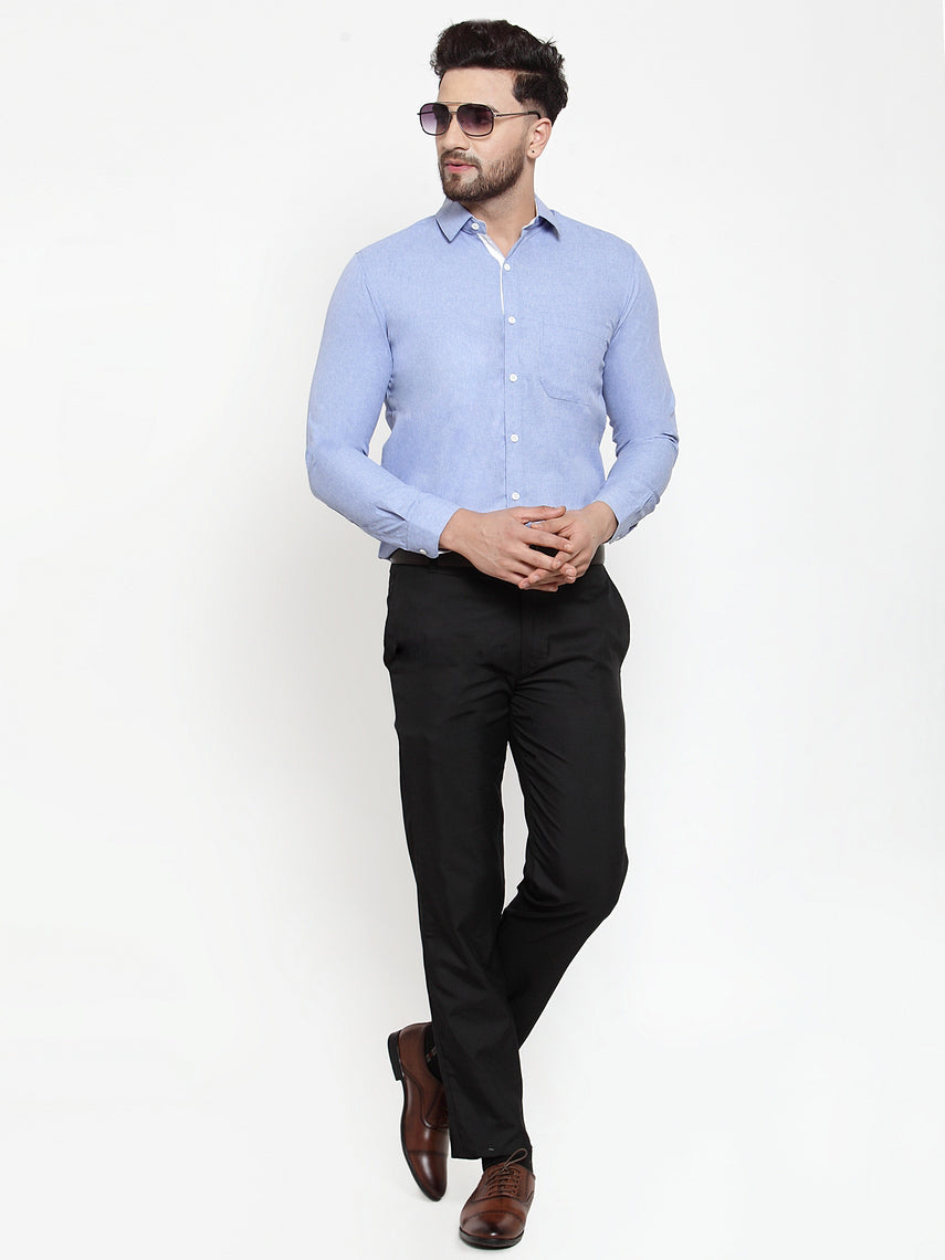 Jainish Sky Blue Formal Shirt with white detailing ( SF 419Sky ) | Grocsy