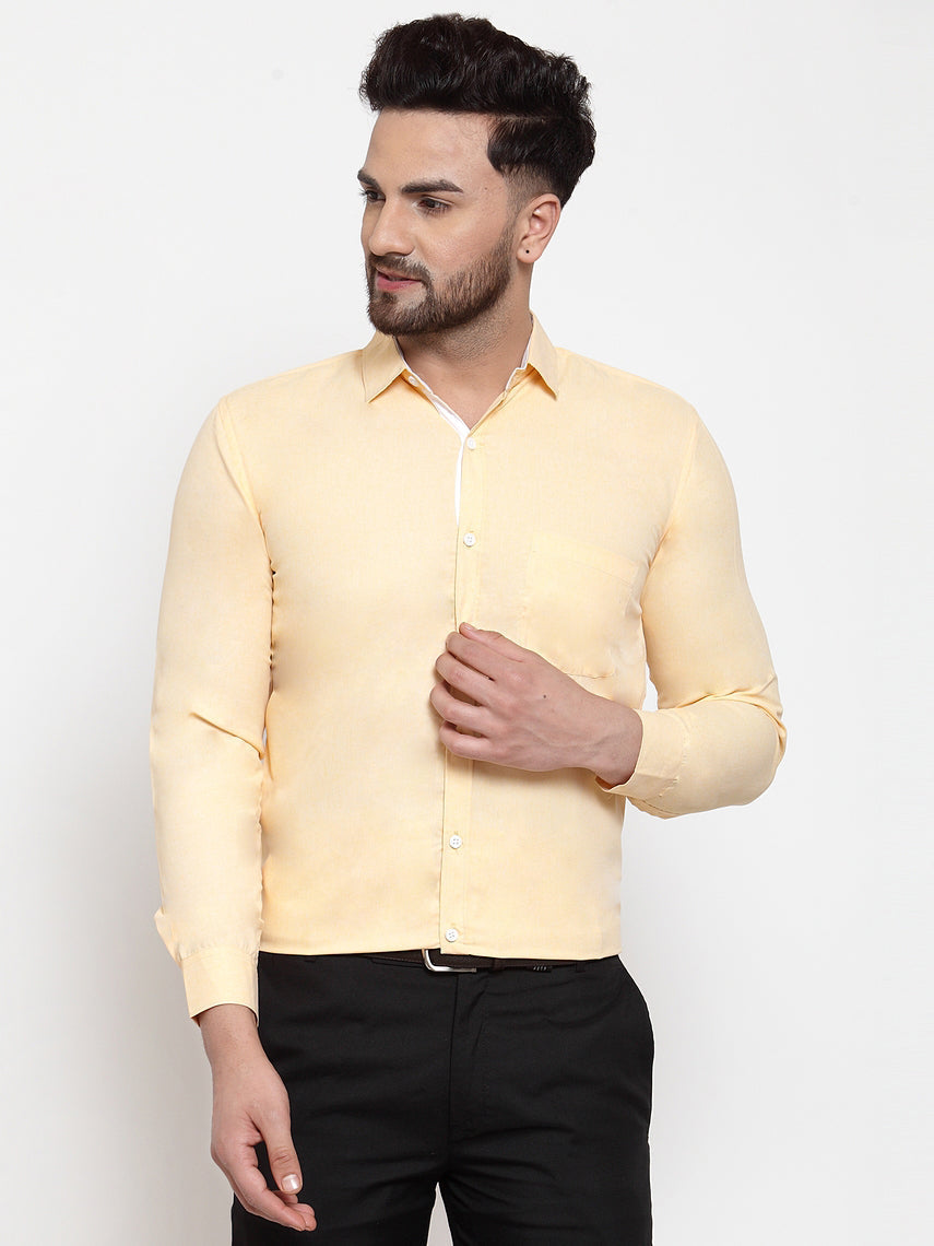 Jainish Yellow Formal Shirt with white detailing ( SF 419Yellow ) | Grocsy