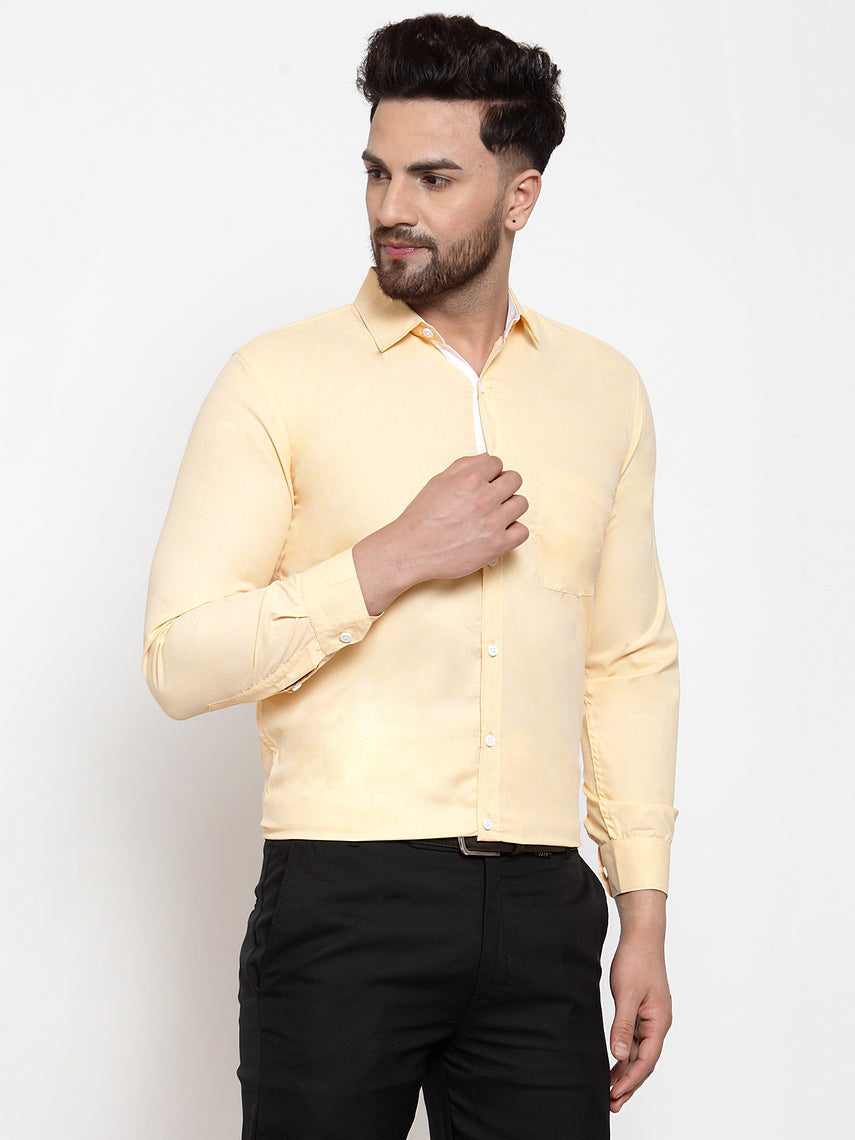 Jainish Yellow Formal Shirt with white detailing ( SF 419Yellow ) | Grocsy