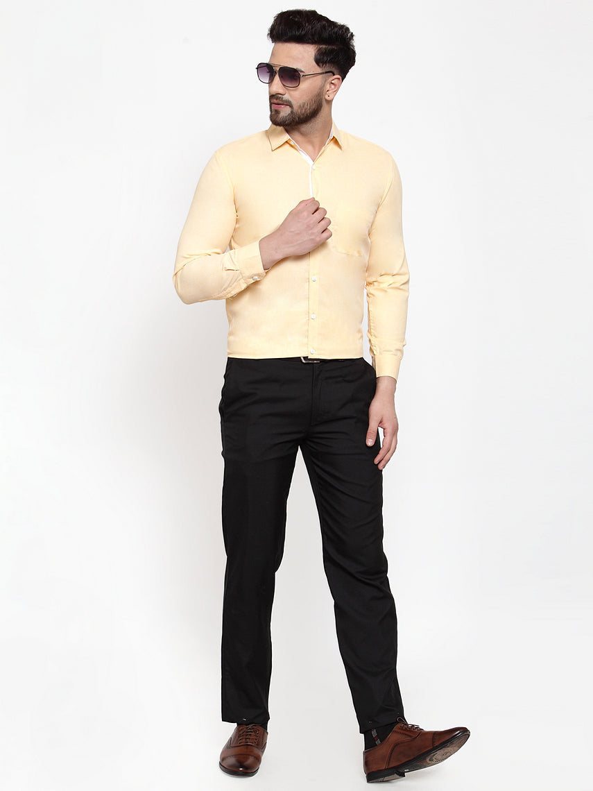 Jainish Yellow Formal Shirt with white detailing ( SF 419Yellow ) | Grocsy