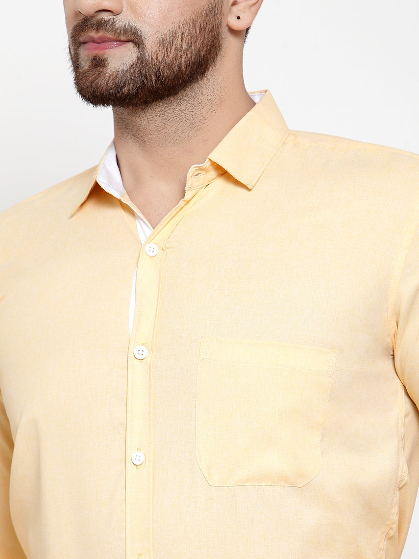 Jainish Yellow Formal Shirt with white detailing ( SF 419Yellow ) | Grocsy