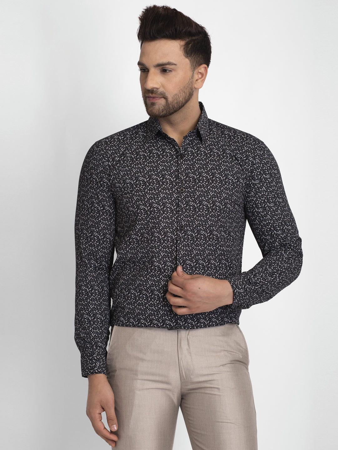 Jainish Black Printed Formal Shirt ( JSF 426Black ) | Grocsy