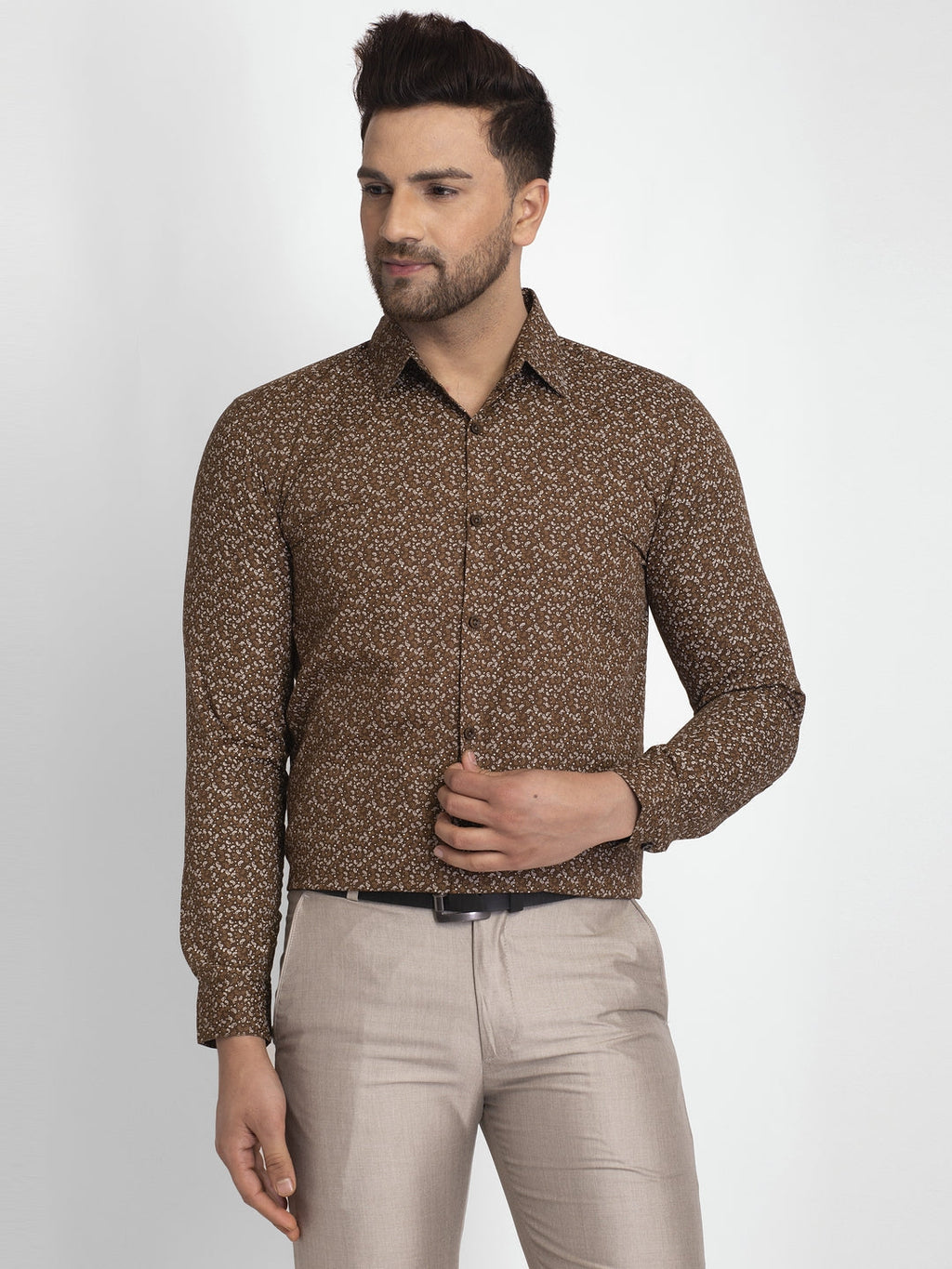 Jainish Coffee Brown Printed Formal Shirt ( JSF 426Coffee ) | Grocsy