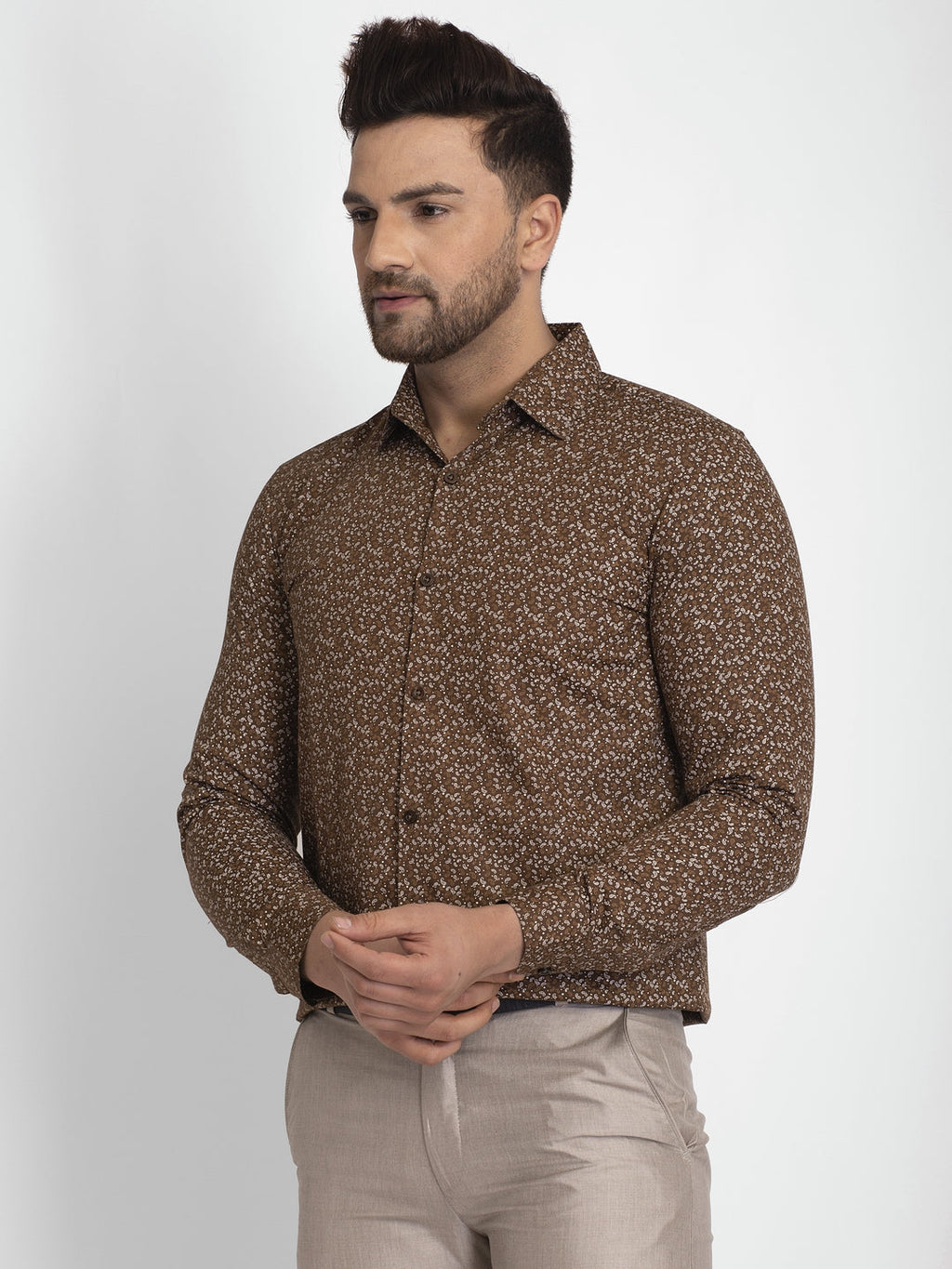 Jainish Coffee Brown Printed Formal Shirt ( JSF 426Coffee ) | Grocsy