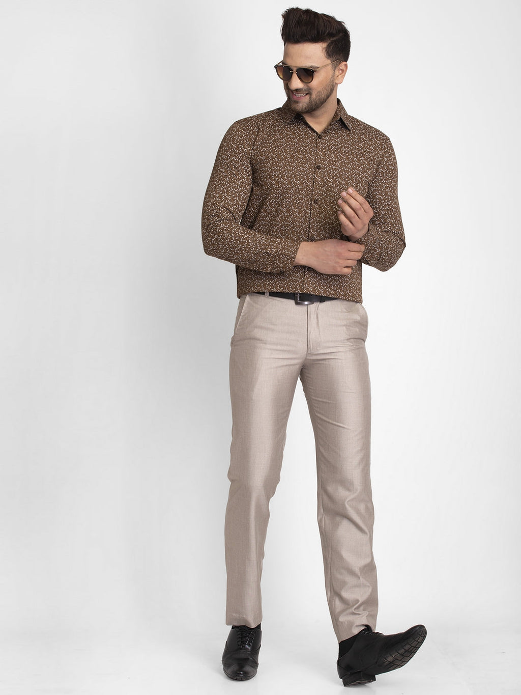 Jainish Coffee Brown Printed Formal Shirt ( JSF 426Coffee ) | Grocsy