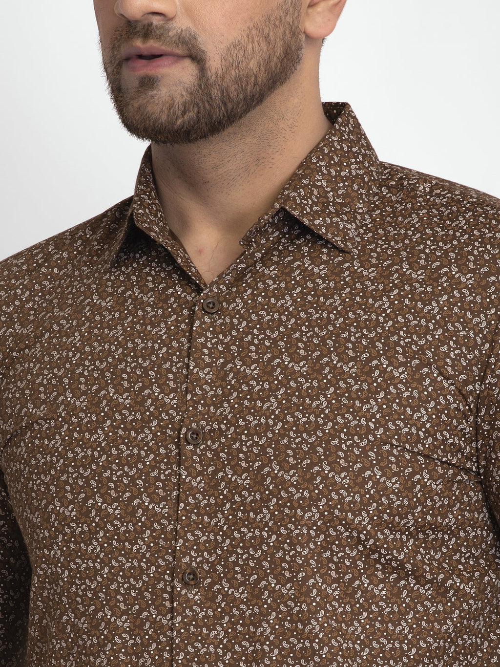 Jainish Coffee Brown Printed Formal Shirt ( JSF 426Coffee ) | Grocsy