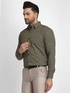 Jainish Olive Green Printed Formal Shirt ( JSF 426Olive ) | Grocsy