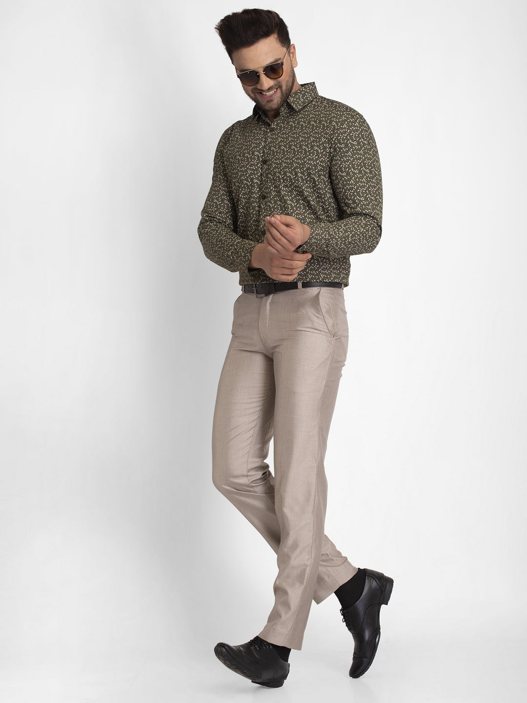 Jainish Olive Green Printed Formal Shirt ( JSF 426Olive ) | Grocsy