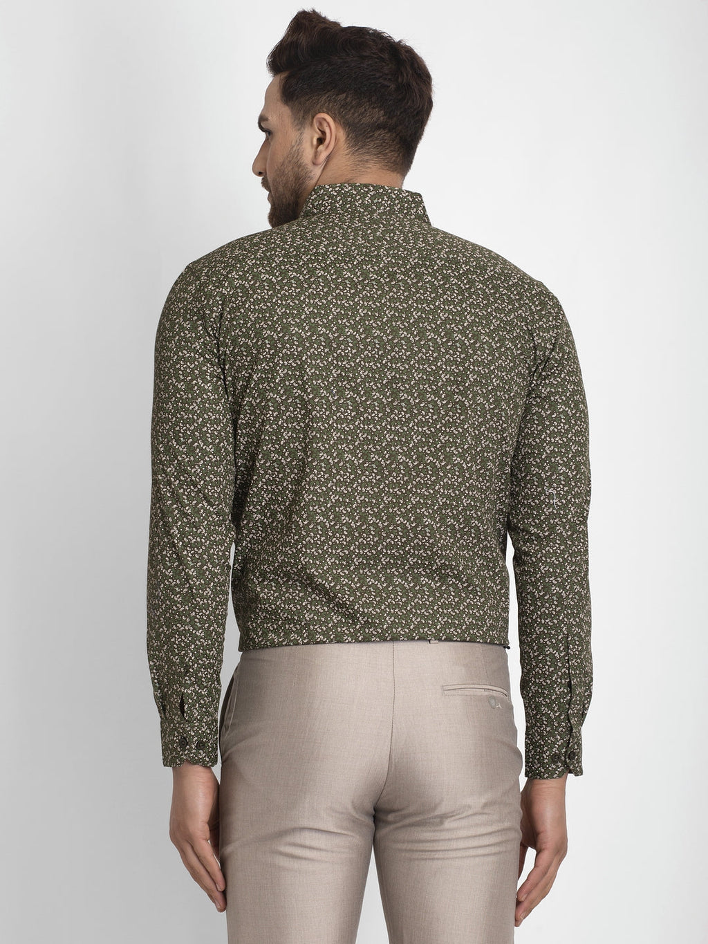 Jainish Olive Green Printed Formal Shirt ( JSF 426Olive ) | Grocsy