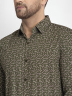 Jainish Olive Green Printed Formal Shirt ( JSF 426Olive ) | Grocsy