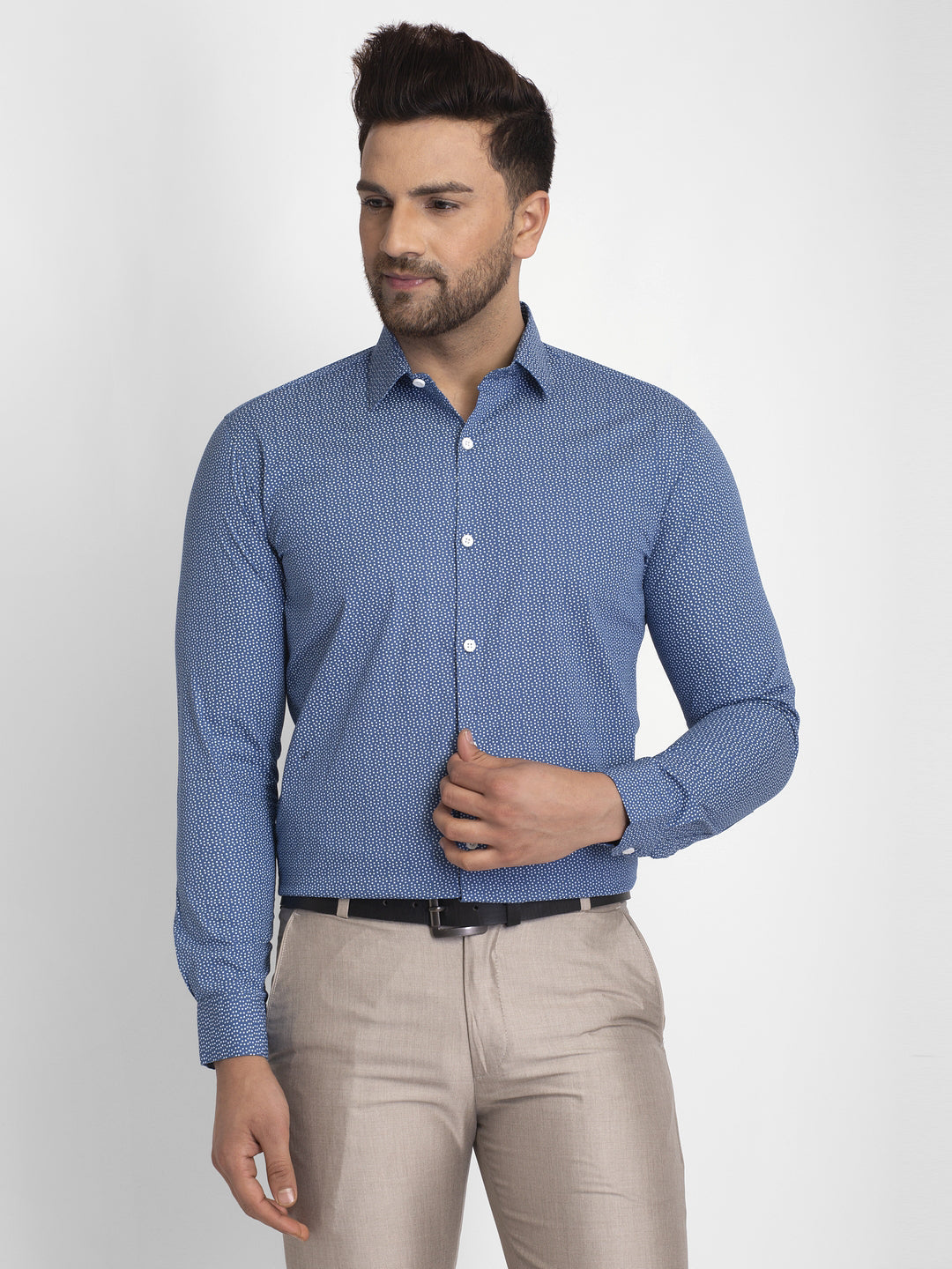 Jainish Blue Men's Cotton Printed Formal Shirts ( SF 428Blue ) | Grocsy