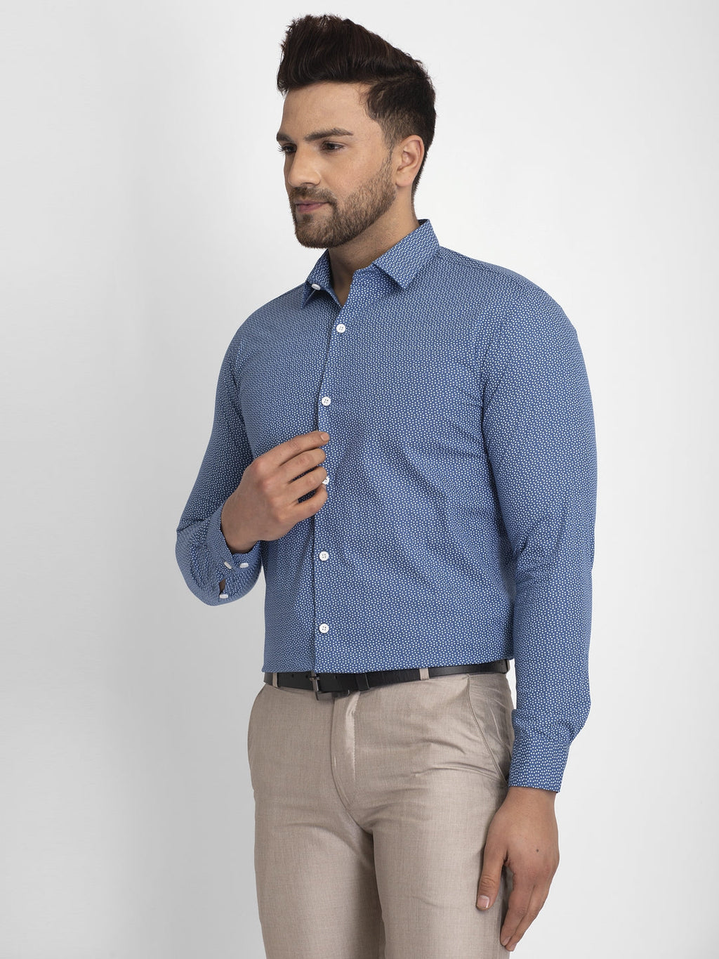 Jainish Blue Men's Cotton Printed Formal Shirts ( SF 428Blue ) | Grocsy