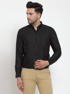 Jainish Black Men's Cotton Solid Button Down Formal Shirts ( SF 713Black ) | Grocsy