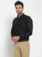 Jainish Black Men's Cotton Solid Button Down Formal Shirts ( SF 713Black ) | Grocsy