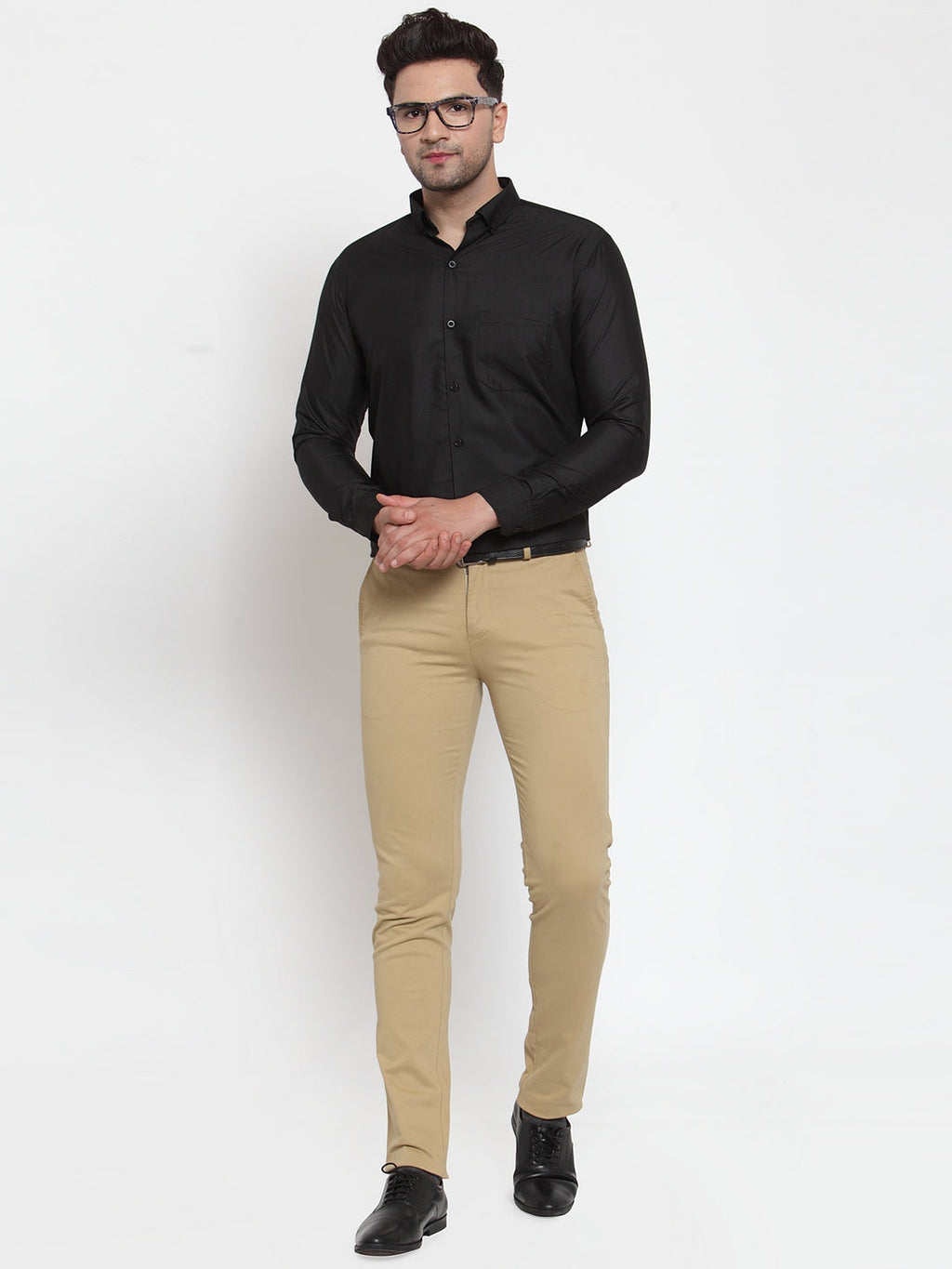 Jainish Black Men's Cotton Solid Button Down Formal Shirts ( SF 713Black ) | Grocsy