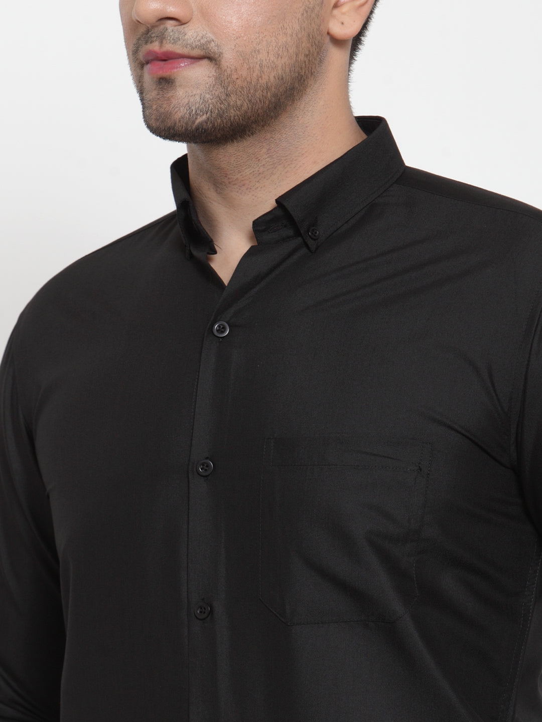 Jainish Black Men's Cotton Solid Button Down Formal Shirts ( SF 713Black ) | Grocsy