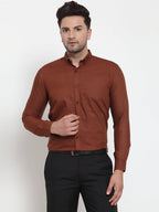 Jainish Brown Men's Cotton Solid Button Down Formal Shirts ( SF 713Brown ) | Grocsy