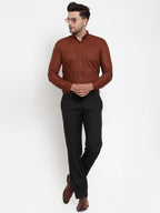 Jainish Brown Men's Cotton Solid Button Down Formal Shirts ( SF 713Brown ) | Grocsy
