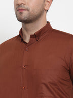 Jainish Brown Men's Cotton Solid Button Down Formal Shirts ( SF 713Brown ) | Grocsy