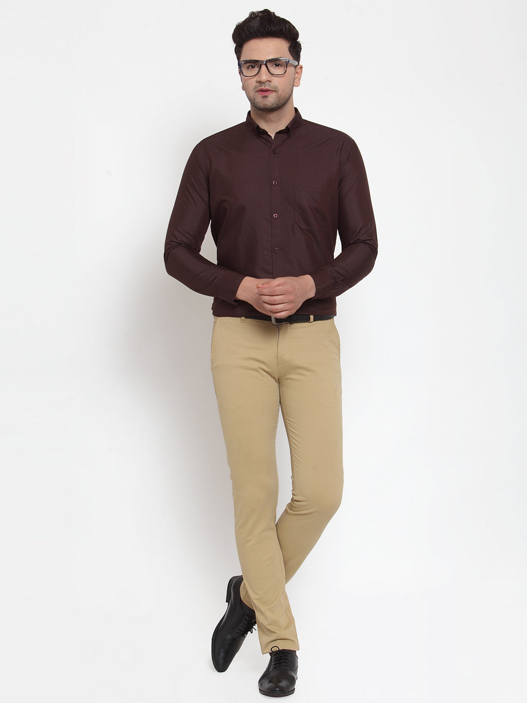 Jainish Brown Men's Cotton Solid Button Down Formal Shirts ( SF 713Coffee ) | Grocsy