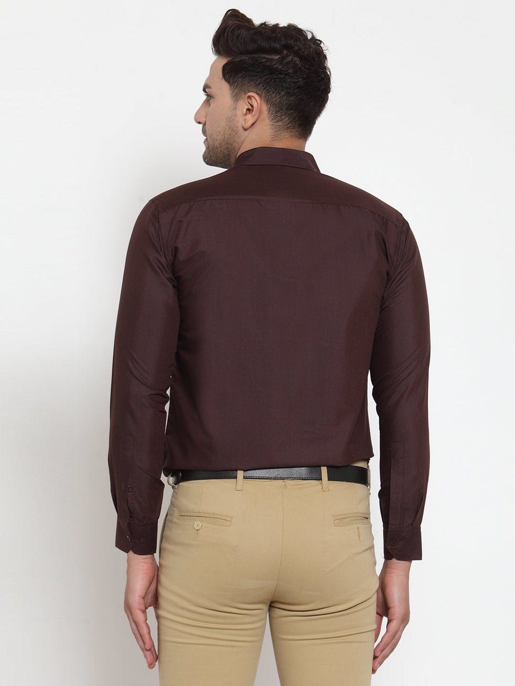 Jainish Brown Men's Cotton Solid Button Down Formal Shirts ( SF 713Coffee ) | Grocsy