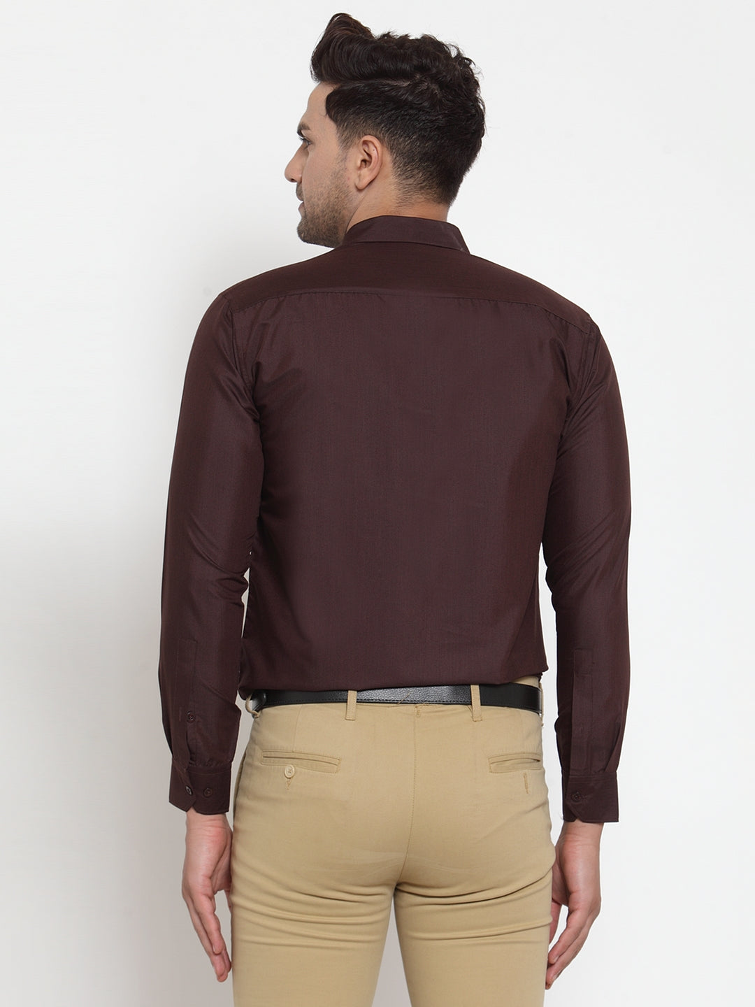 Jainish Brown Men's Cotton Solid Button Down Formal Shirts ( SF 713Coffee ) | Grocsy