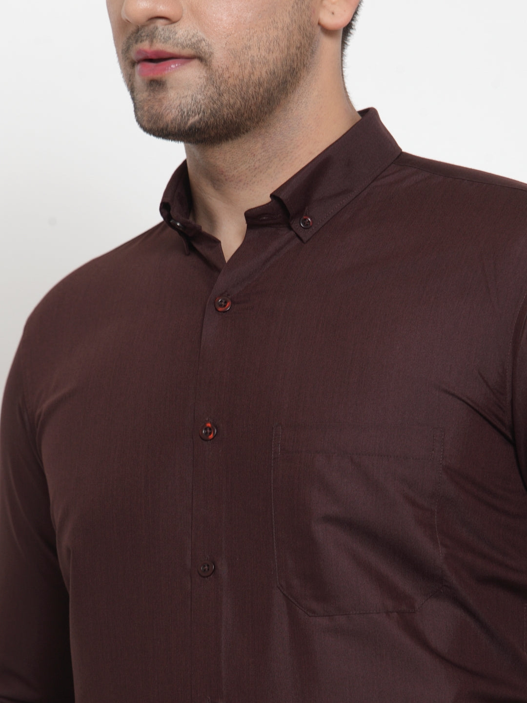 Jainish Brown Men's Cotton Solid Button Down Formal Shirts ( SF 713Coffee ) | Grocsy