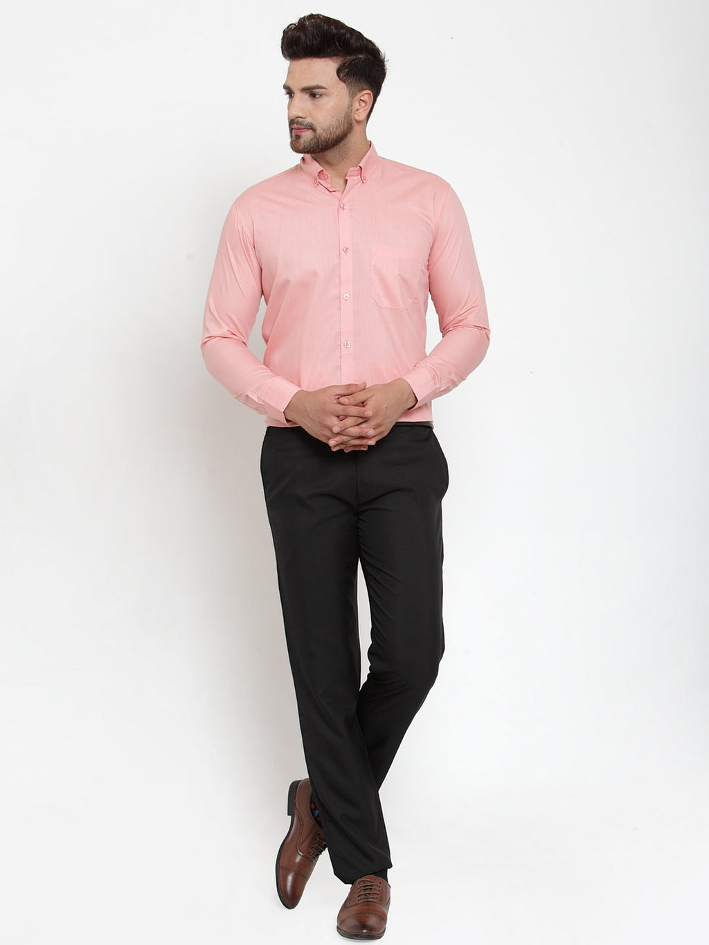Jainish Red Men's Cotton Solid Button Down Formal Shirts ( SF 713Coral ) | Grocsy