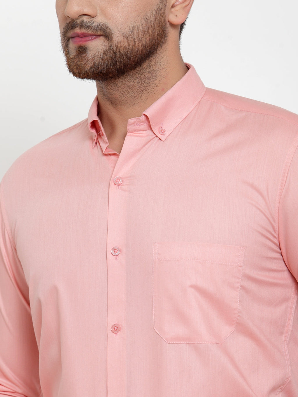 Jainish Red Men's Cotton Solid Button Down Formal Shirts ( SF 713Coral ) | Grocsy