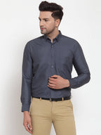 Jainish Grey Men's Cotton Solid Button Down Formal Shirts ( SF 713Grey ) | Grocsy