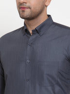 Jainish Grey Men's Cotton Solid Button Down Formal Shirts ( SF 713Grey ) | Grocsy