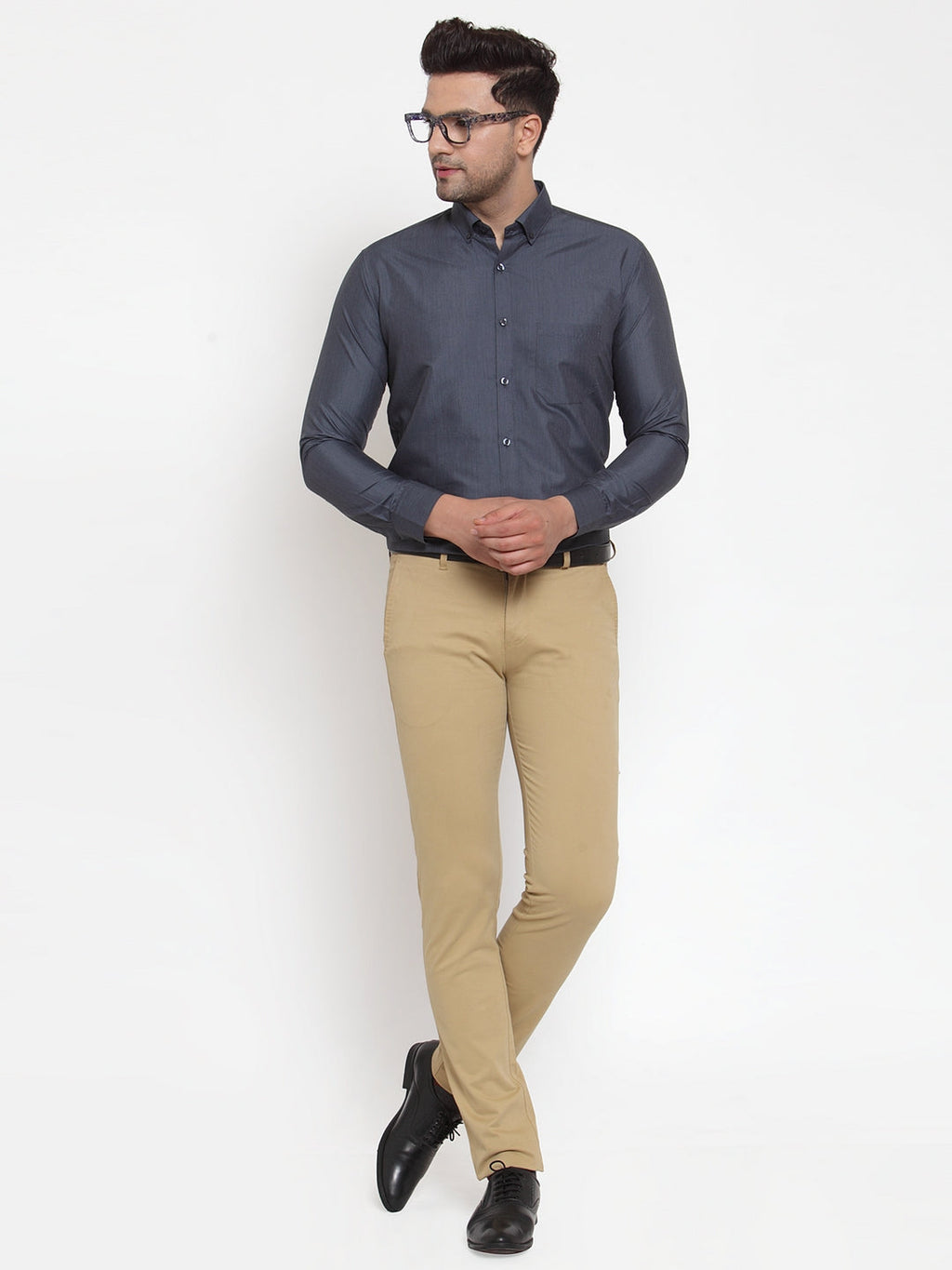 Jainish Grey Men's Cotton Solid Button Down Formal Shirts ( SF 713Grey ) | Grocsy