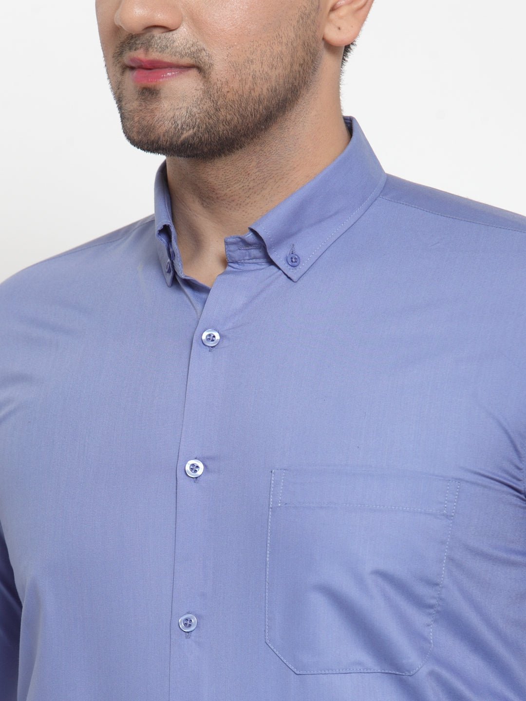 Jainish Blue Men's Cotton Solid Button Down Formal Shirts ( SF 713Light-Blue ) | Grocsy