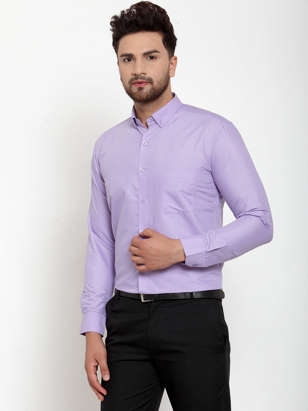 Jainish Purple Men's Cotton Solid Button Down Formal Shirts ( SF 713Light-Purple ) | Grocsy