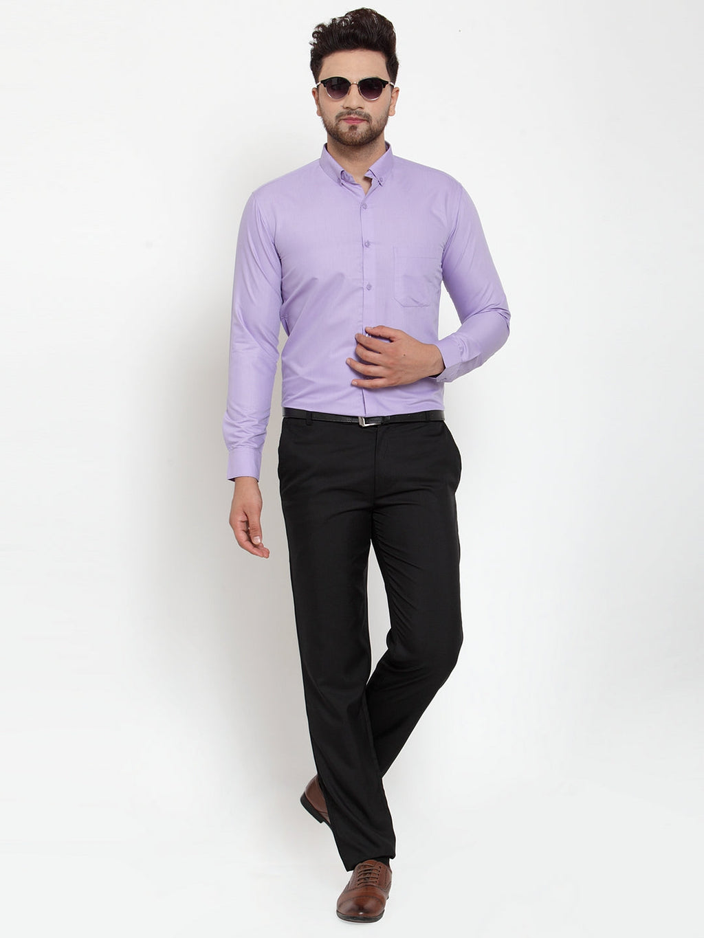 Jainish Purple Men's Cotton Solid Button Down Formal Shirts ( SF 713Light-Purple ) | Grocsy