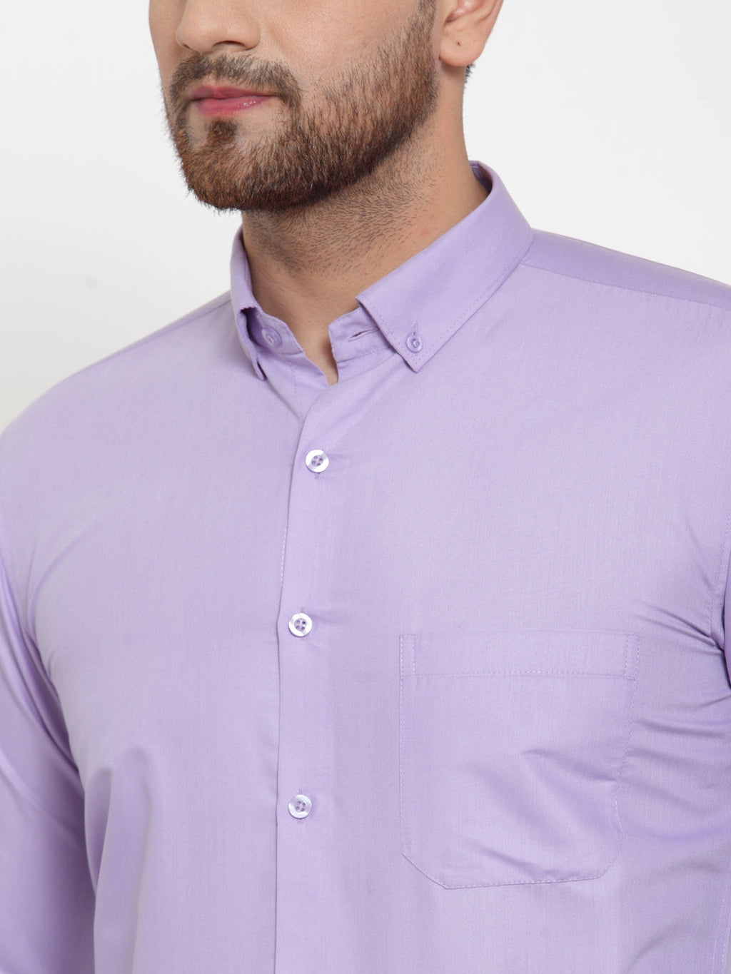 Jainish Purple Men's Cotton Solid Button Down Formal Shirts ( SF 713Light-Purple ) | Grocsy