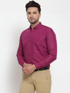 Jainish Red Men's Cotton Solid Button Down Formal Shirts ( SF 713Magenta ) | Grocsy