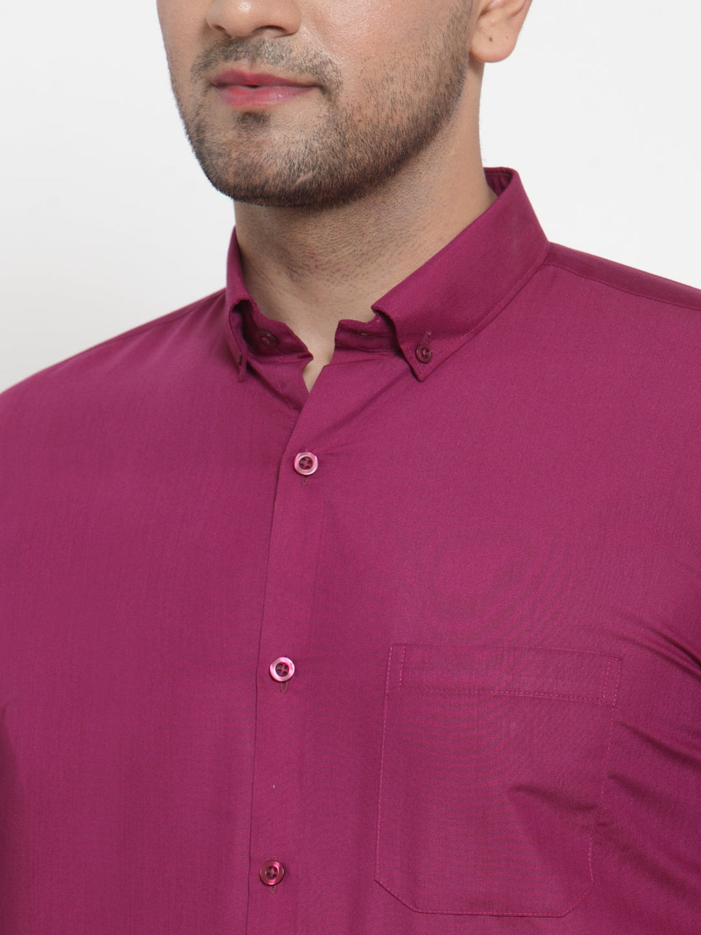 Jainish Red Men's Cotton Solid Button Down Formal Shirts ( SF 713Magenta ) | Grocsy