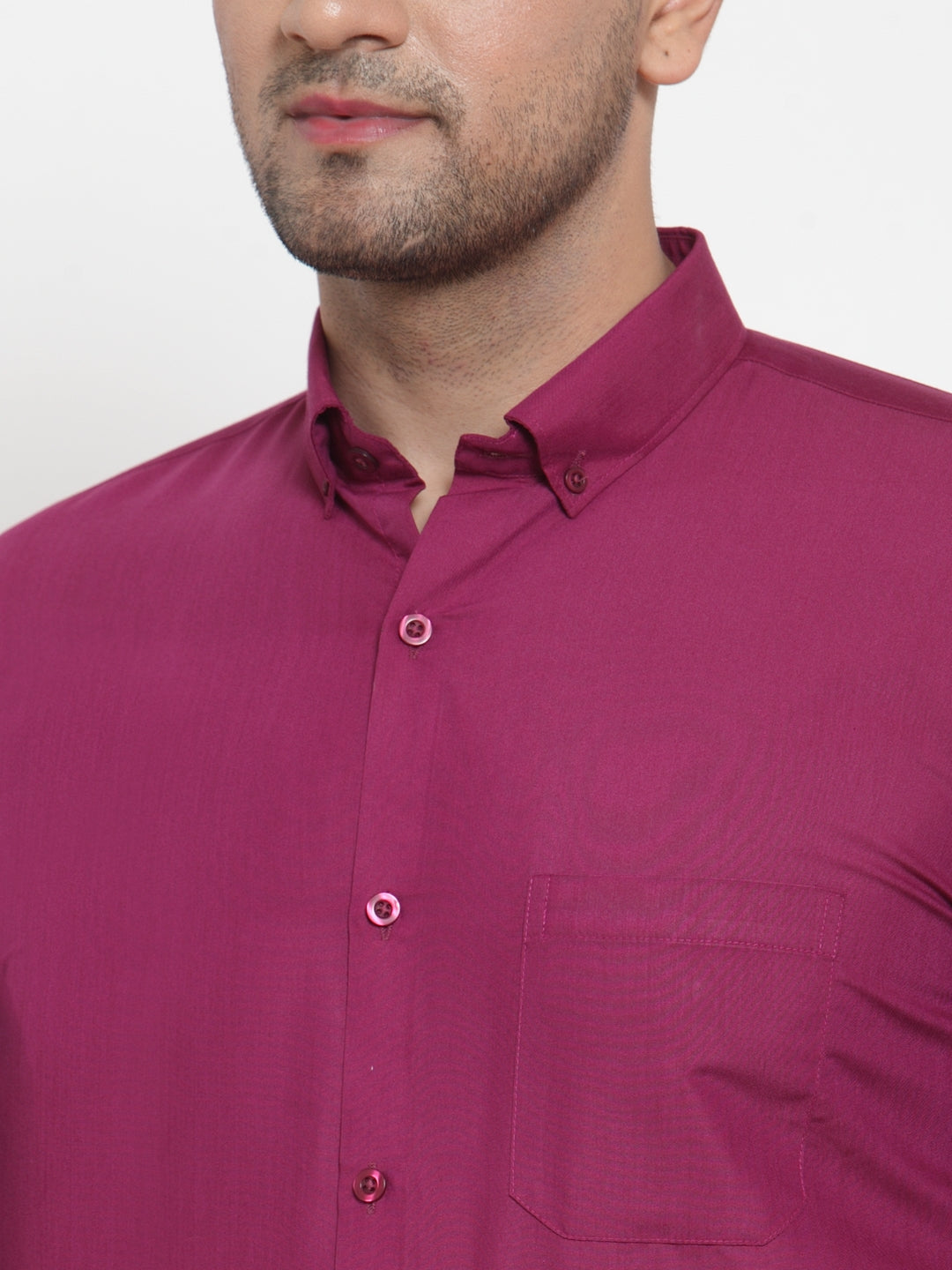 Jainish Red Men's Cotton Solid Button Down Formal Shirts ( SF 713Magenta ) | Grocsy