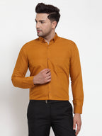 Jainish Yellow Men's Cotton Solid Button Down Formal Shirts ( SF 713Mustard ) | Grocsy