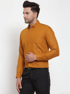 Jainish Yellow Men's Cotton Solid Button Down Formal Shirts ( SF 713Mustard ) | Grocsy