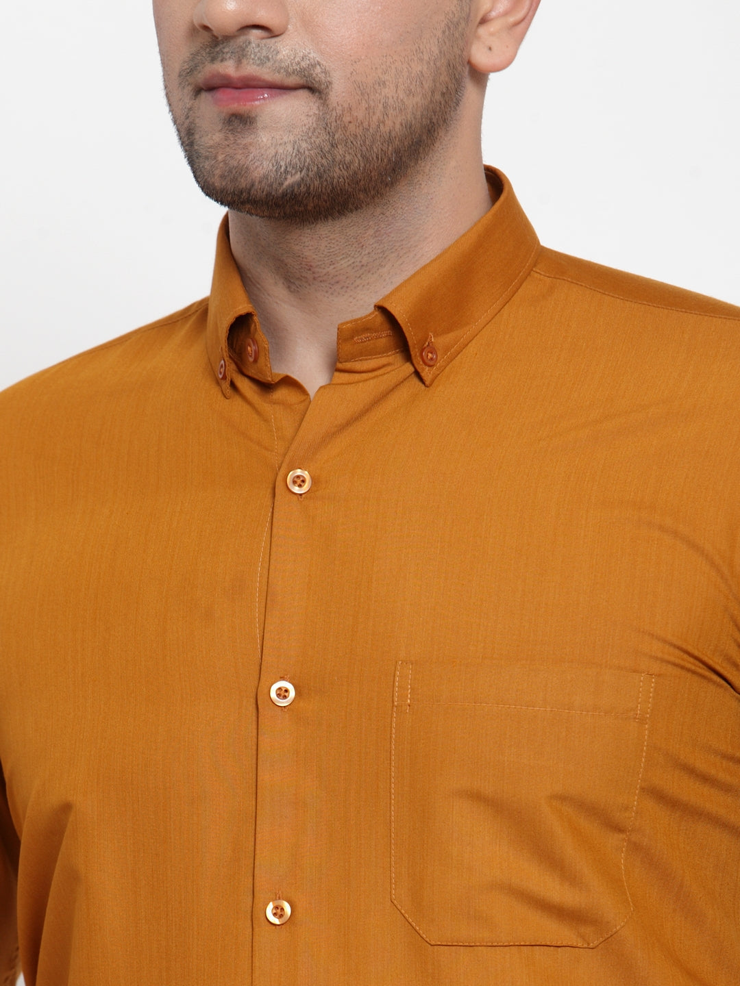 Jainish Yellow Men's Cotton Solid Button Down Formal Shirts ( SF 713Mustard ) | Grocsy
