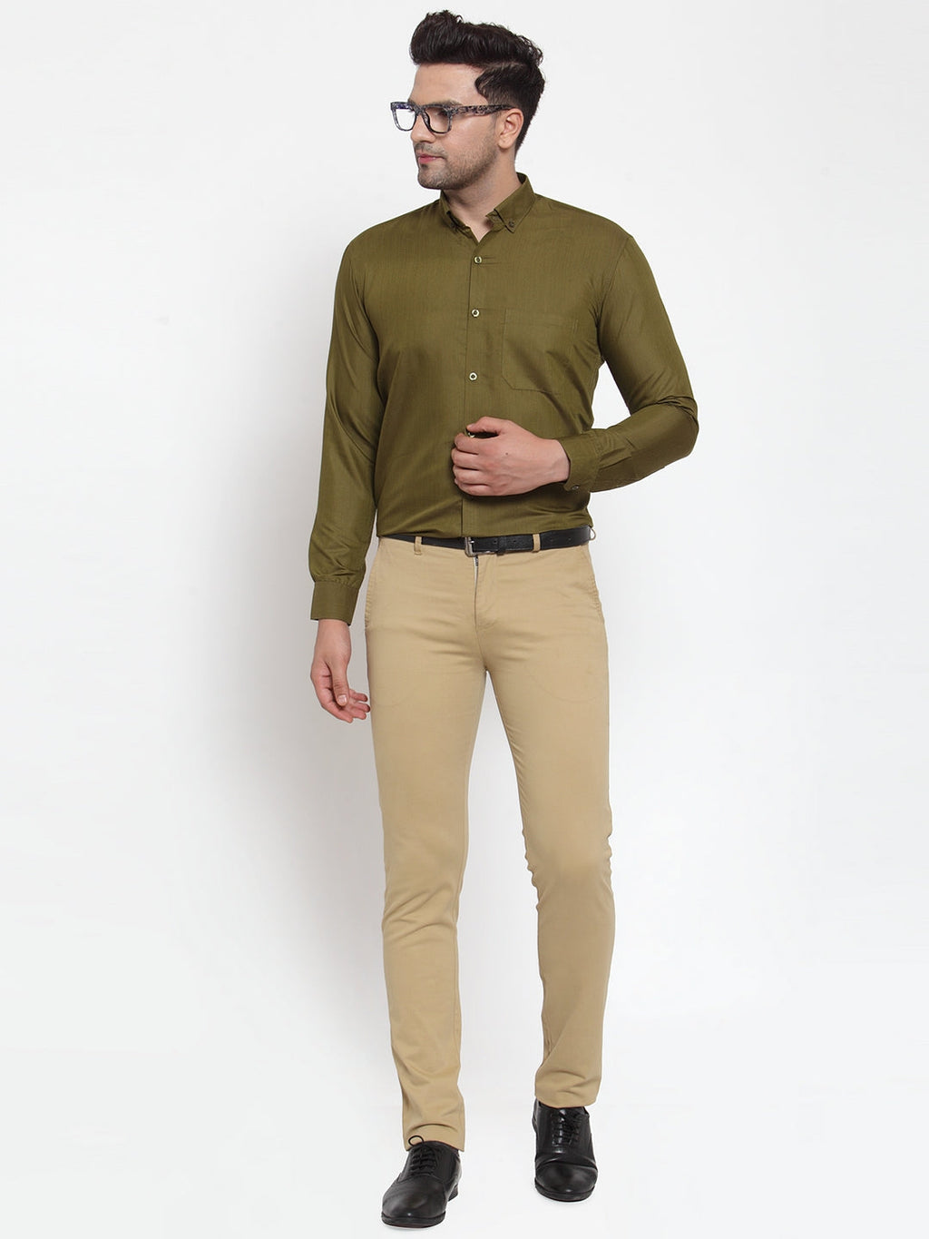 Jainish Green Men's Cotton Solid Button Down Formal Shirts ( SF 713Olive ) | Grocsy