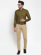 Jainish Green Men's Cotton Solid Button Down Formal Shirts ( SF 713Olive ) | Grocsy